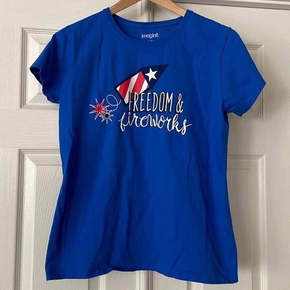Fireworks Freedom Womens T Shirt Size Large July 4th Holiday Summer Party Fun